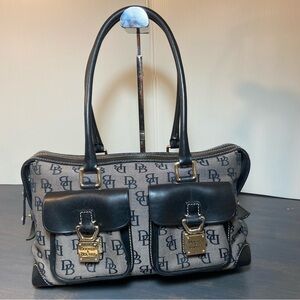 Dooney & Bourke Logo Canvas Satchel | Double Pocket Shoulder Bag
